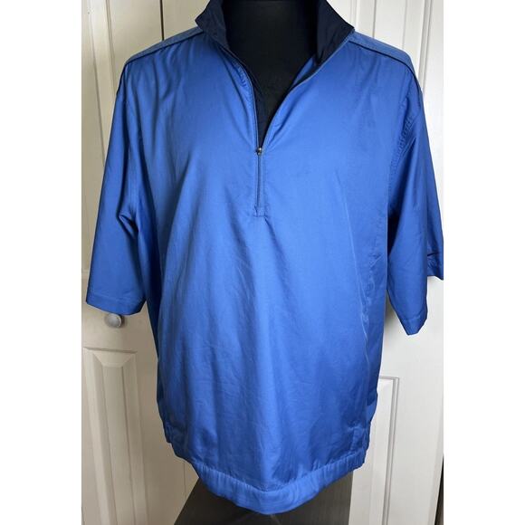 Nike‎ Golf Short Sleeve Pullover Windbreaker Jacket Blue 1/4 Zippered Pockets XL - Picture 1 of 6